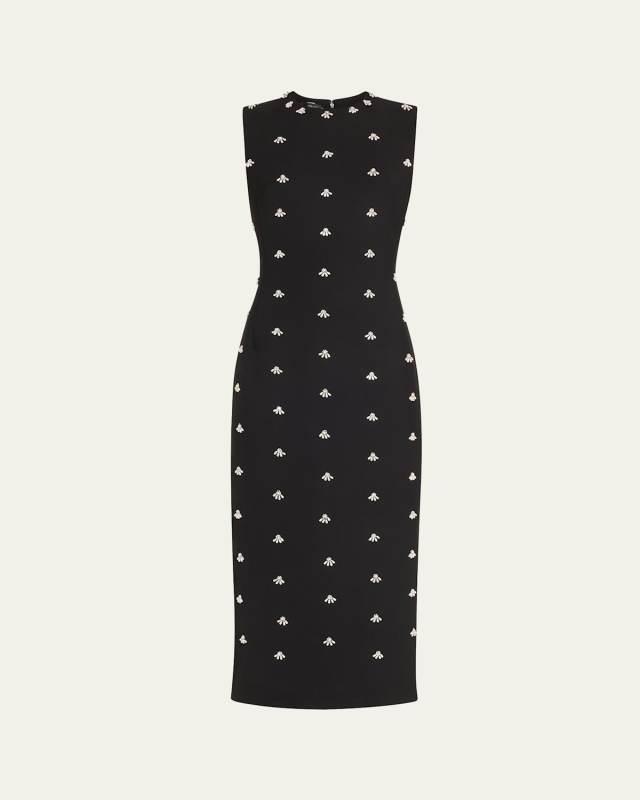 Pearl Cabochon Wool Midi Cocktail Dress